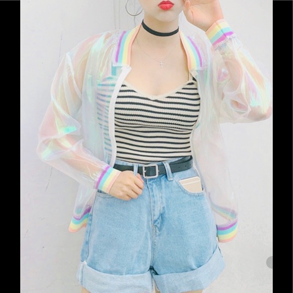 NWOT🌈Rainbow Holographic Transparent Jacket - Picture 5 of 16